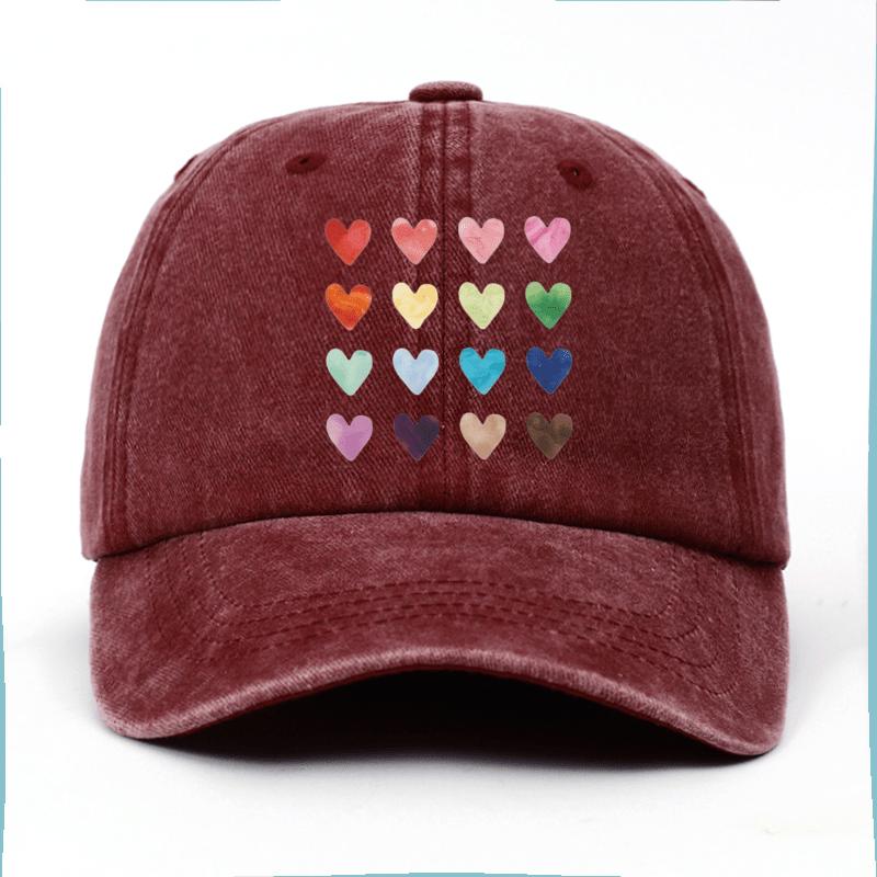 Colorful heart-shaped printed baseball cap can be adjusted for all seasons as a couple's outfit, paired with daily matching hats