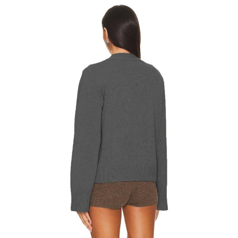 Women's Autumn and Winter V-neck Knitted Cardigan Solid Color Long-sleeved Casual Sweater