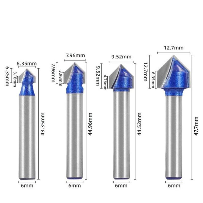 1/4inch 6mm Shank 90 Degree V Groove Template V-Groove V Grooving Router Bitit Carbide Milling Cutter Wood Drilling