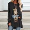 Fashion Women's  Printed Long Sleeve Round-Neck T-Shirt Long Style Tops