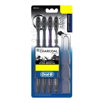 Medium Hard Toothbrush Set with Charcoal Extract (4 Things), Toothbrush Medium with Charcoal Extract Set,