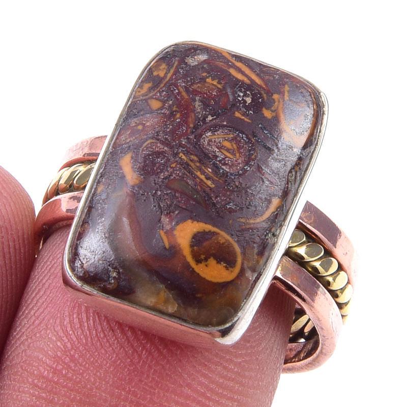 

Natural Maryam Jasper Gemstone 925 Sterling Silver TwoTone Gift Ring S.8 f4k42