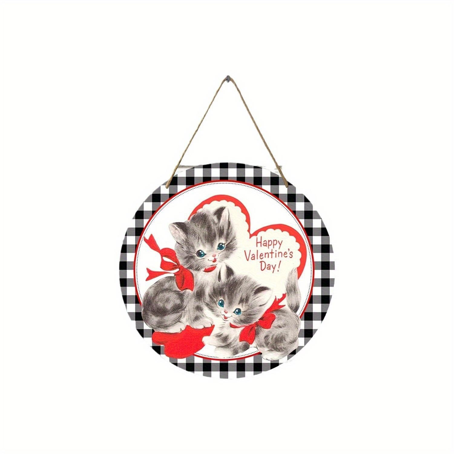 

2D плоский 20 см с Днем святого Валентина черно-белый клетчатый кот деревянный настенный декор - автомобильный воздушный шар универсальный праздничный деревянный кулон, украшение для дома 20cmX20cm