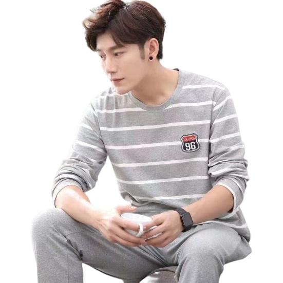 2 buc/set bărbați îmbrăcăminte de casă, drepte, picior lat, cald, elastic, simplu, imprimeu în dungi, pentru bărbați, moale, de toamnă, set de pijamale de zi cu zi