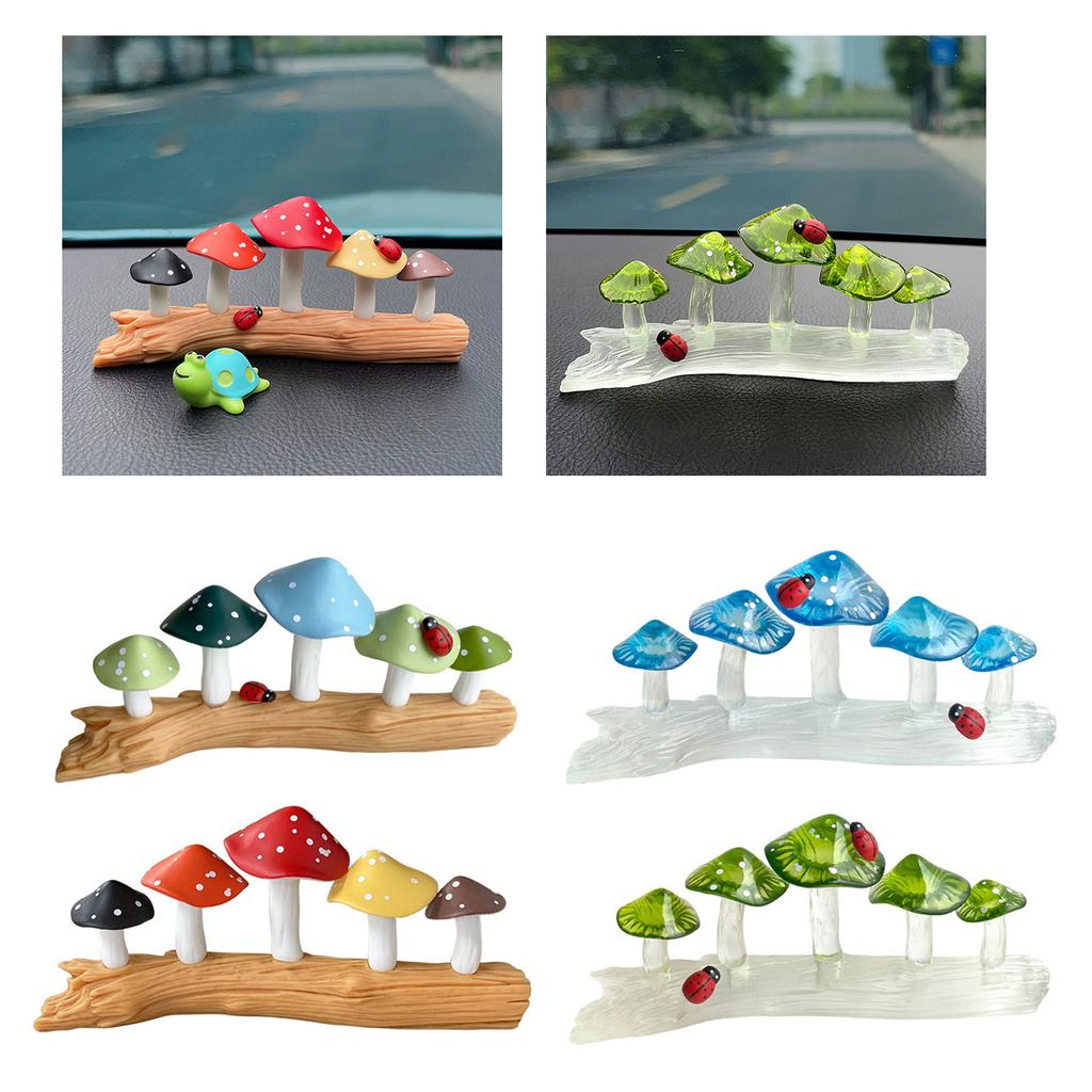 Bunte Pilze auf Baumstumpf Harze Miniaturfigur Sammlerstück Ornament für Heim-, Schreibtisch- und Landschaftsdekorationen