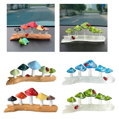 Colorful Mushrooms On Tree Stump Resins Miniature Figurine Collectible Ornament for Home Desktop and Landscape Decors