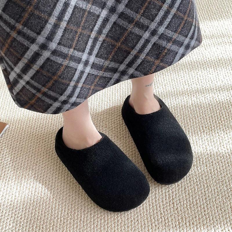 Autumn Winter Women's Mules Slippers Concise Round Toe Platform Flats Outdoor Slides Fashion Slip On Woolen Fabric Shoes
