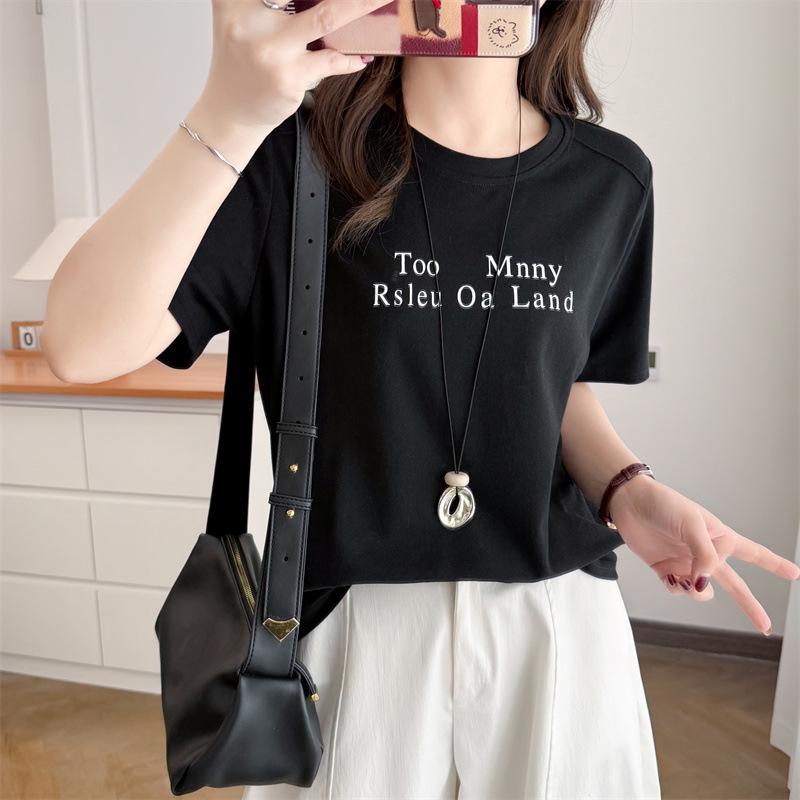 2026 Plus Size Women's Brushed T-Shirt - Short Sleeve, Letter Print, Round Neck, Casual Top.