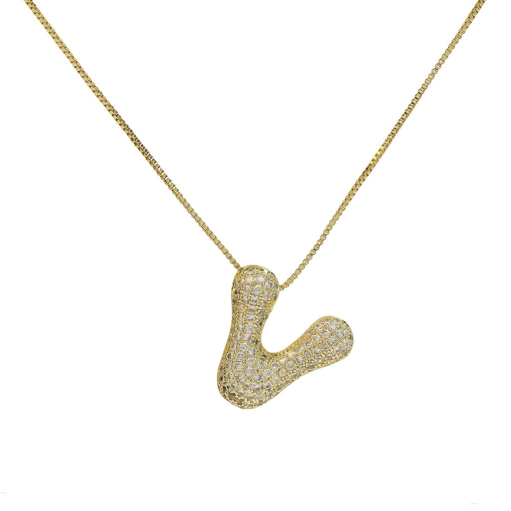 Luxury Zircon 26 English Letter Pendant Necklace for Women Gold Plated Stainless Steel Chain Fat Alphabet Hip Hop Necklace