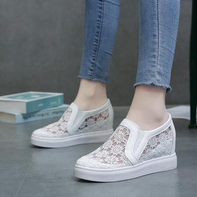 Breathable Mesh White Wedge Sneaker High Platform Height Increased Hidden Shoes Summer Wild Casual Thick Sole Net Shoes