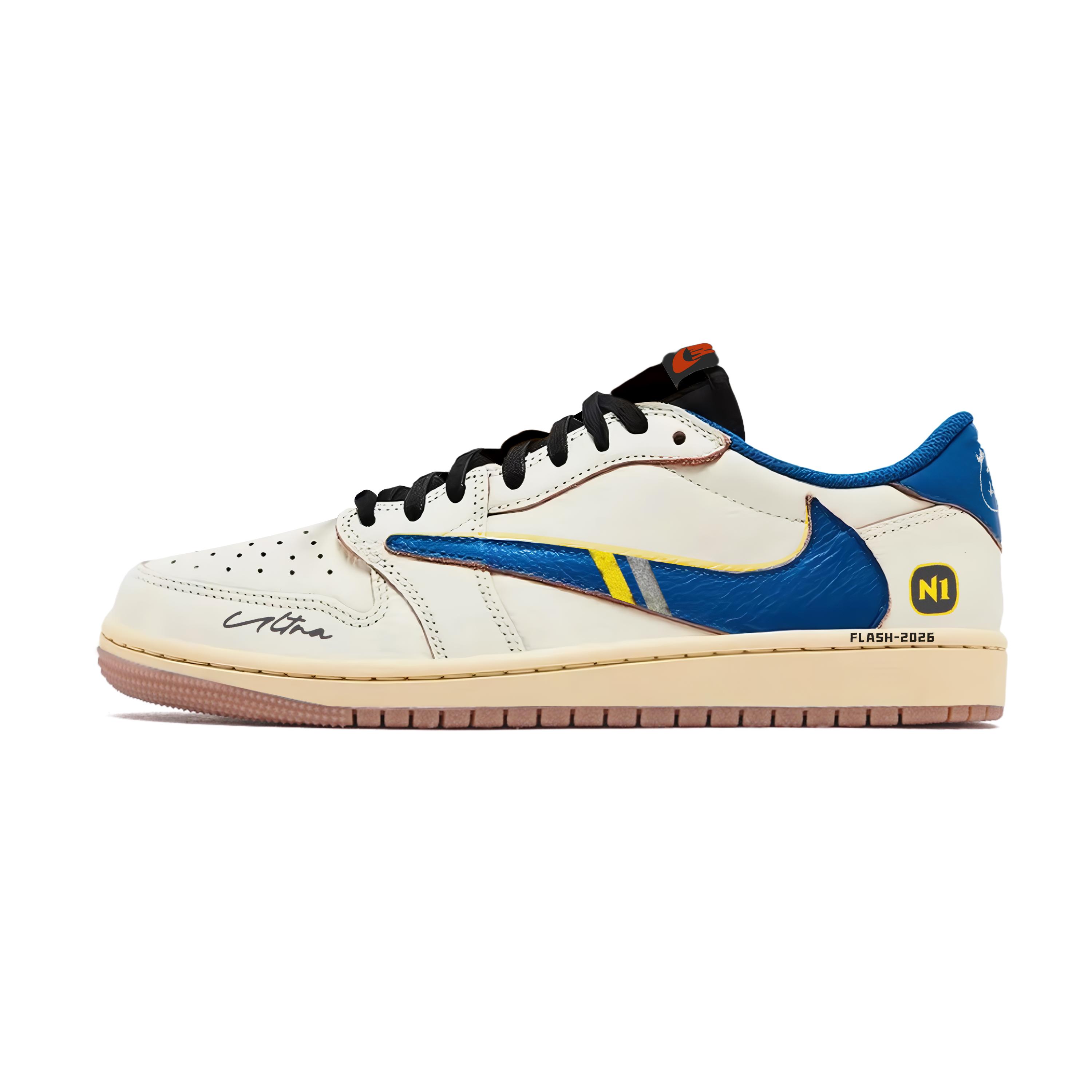 

Travis Scott x Jordan Air Jordan 1 Blue Lightning Hook 7.0 Low Cushioning Low top Vintage Basketball Shoes Unisex DZ4137-700(Team1698-) 43