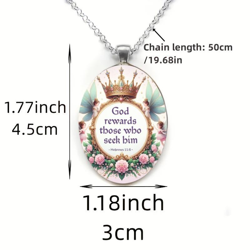 A Christian faith reminder pendant necklace. Hebrews 11:6 God rewards those who seek him. Time gem suitable for men and women to wear as a gift.