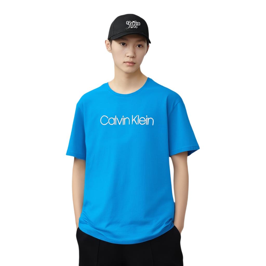 Calvin Klein Letter Print Crew Neck Lightweight Short Sleeve T-Shirt Men Tops Sky-Blue 40L6768-488