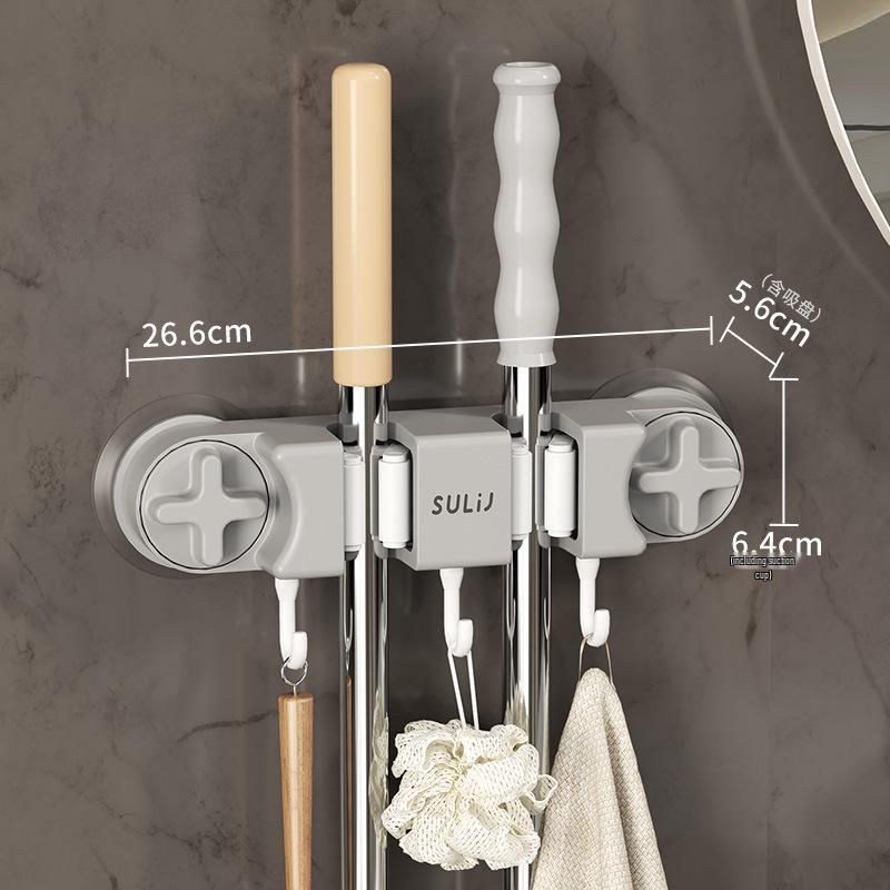 Punch-Free Bathroom Mop Holder & Hook Clip