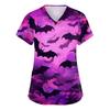 Women's V-neck Halloween Printed Short-sleeved Pocket Side-slit Protective Suit Top