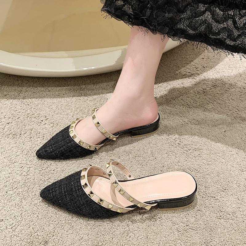 Rivet Pumps Slippers Women Luxury Sexy for Women Gladiator Sandals Shoes 2024 Summer New Pointed Shallow Mouth Women Slippers