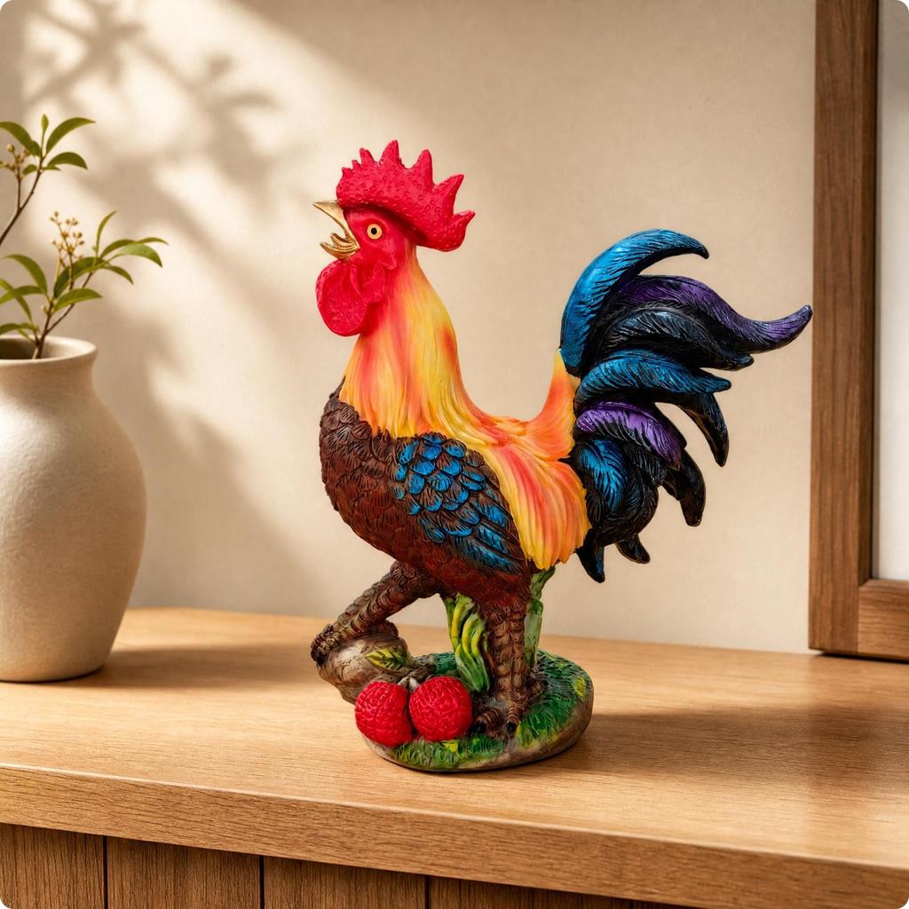 Resin Cockerel Figurine Colorful Decorative Statue Fadeproof for Festive Styling