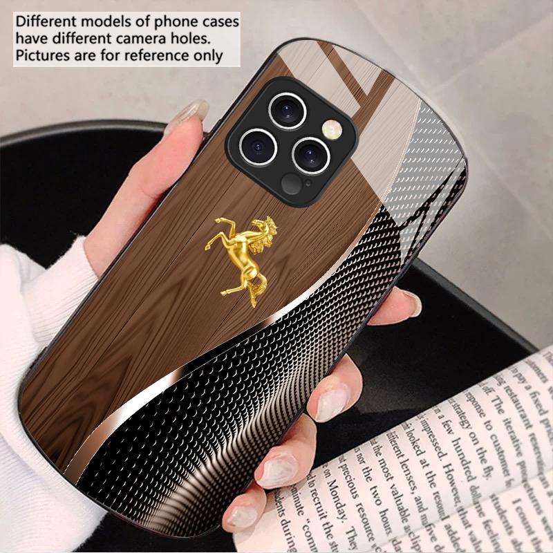 

Wood grain Golden Horse For iPhone 16 15 14 13 Plus 12 mini 11 Pro Max XR Xs Max X 7 8 6 6S 2022 Elliptical glass phone case iPhone 15 Pro Max