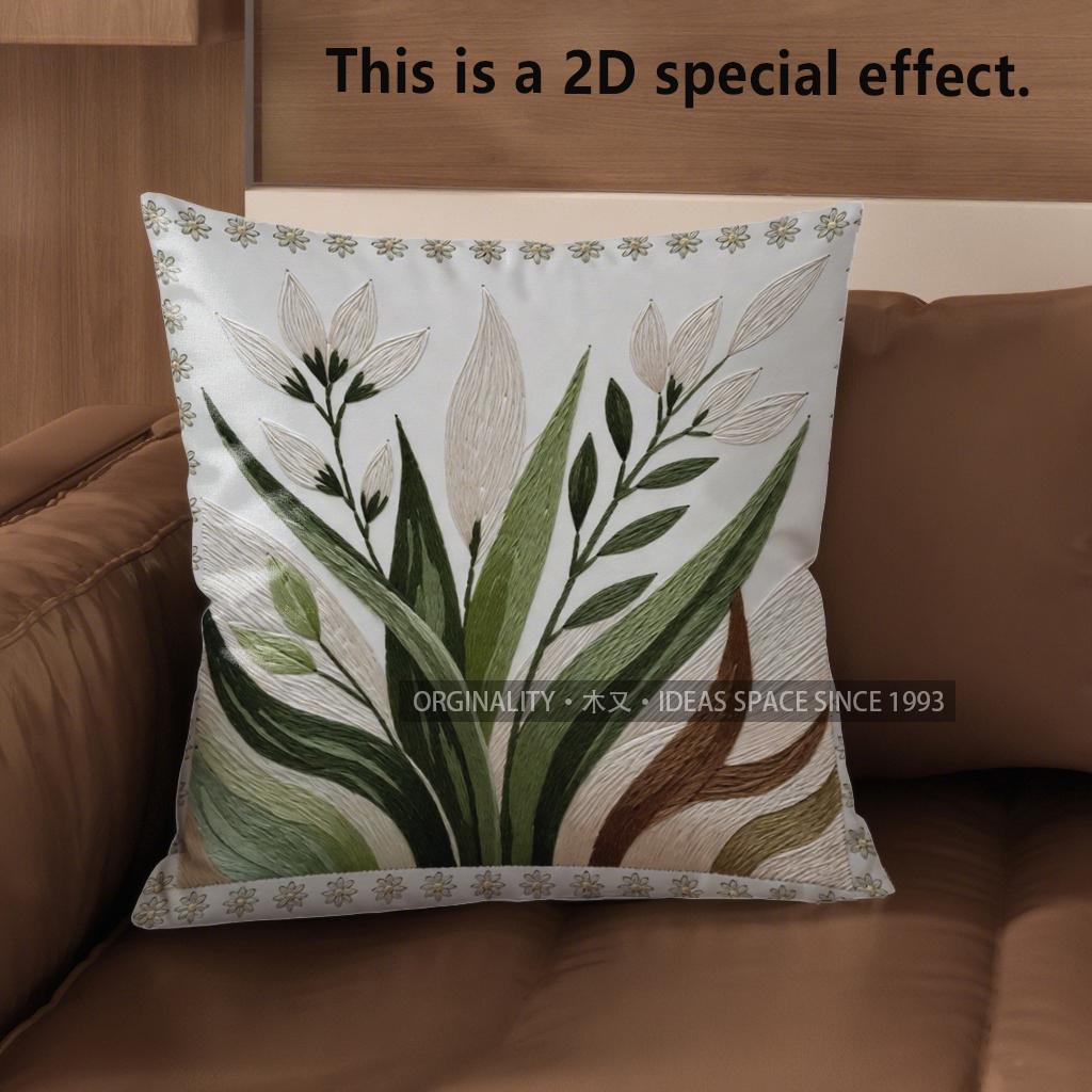 

2D Floral Embroidered Pattern Digital Pillow Covers Pattern Cushion Cover Suitable For Sofa Bedroom Car Pillow Cover 40x40cm