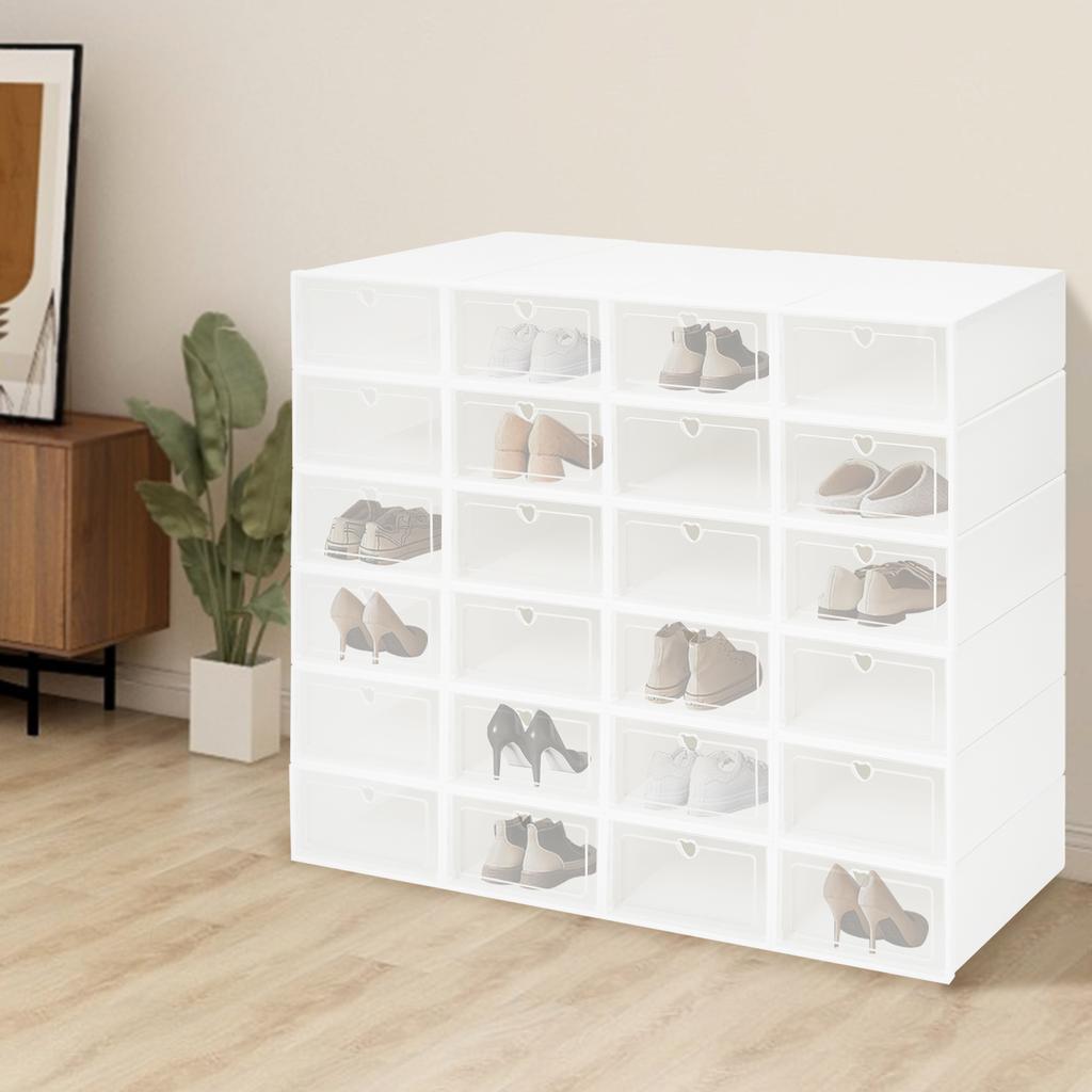 24-Pack Large Clear Shoe Boxes w/ Heart Design, Stackable Plastic Shoe Organizers for Closet, Durable Closet Organization System