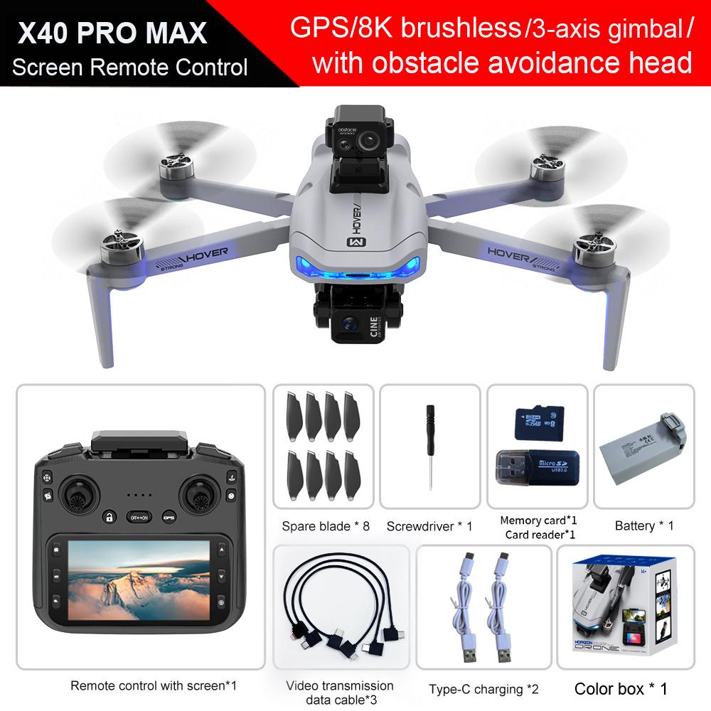 New X40 Max Drone 4K Professional HD Camera 3-Axis Gimbal Aerial 4.5-Inch Large Screen Obstacle Avoidance GPS Security FPV Drone