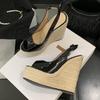 Fashion Liyke New Fashion Peep Toe Wedges Sandals Women Handmade Straw Rope Weave Thick Bottom Platform High Heels Ladies Shoes Black