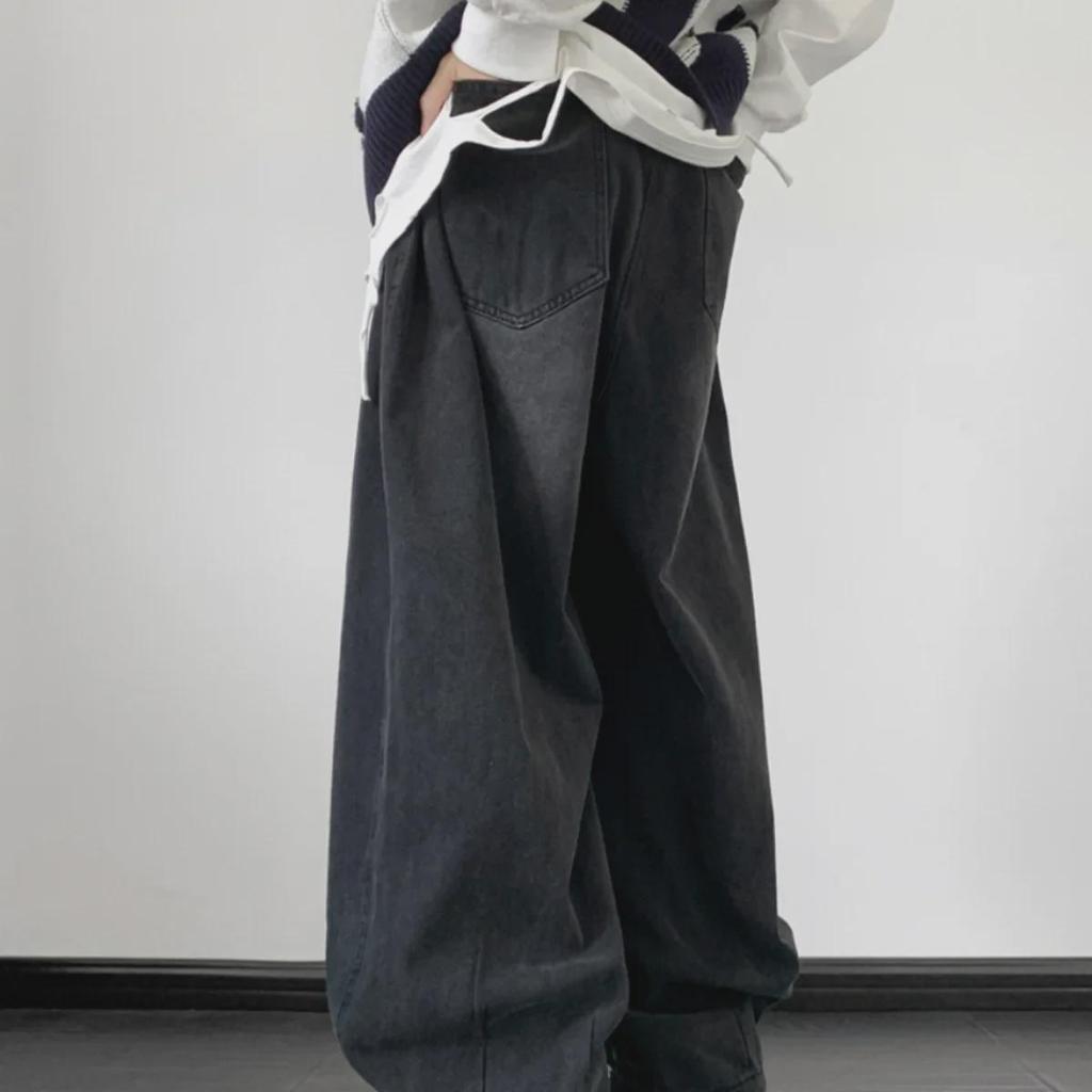 Men's Retro Washed Distressed Wide-Leg Jeans - American Trend