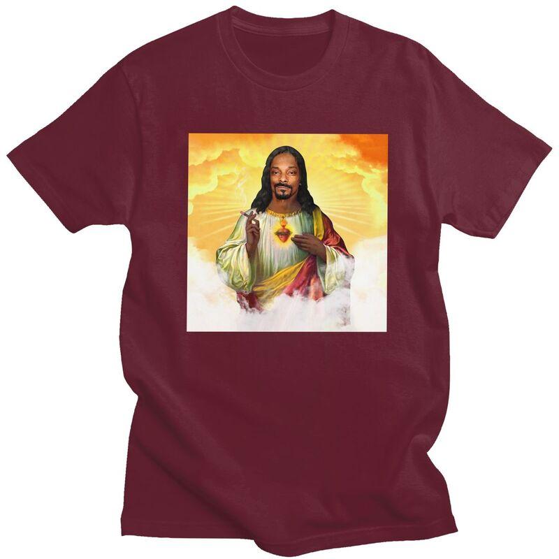 Individuelles Lustiges Heiliger Jesus Snoop Dogg T-Shirt für Männer Kurzarm Freizeit T-Shirt Coole T-Shirts Slim Fit 100% Baumwolle T-Shirt Geschenk