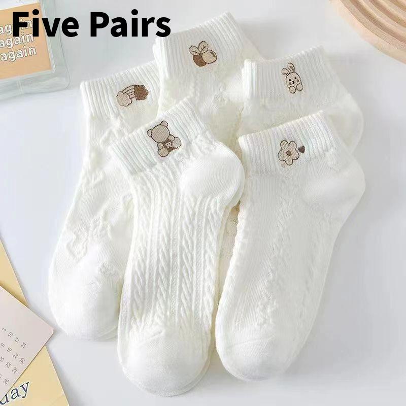Bear Cute Short Socks Women Cartoon Fruit Pattern Summer Spring Autumn Casual