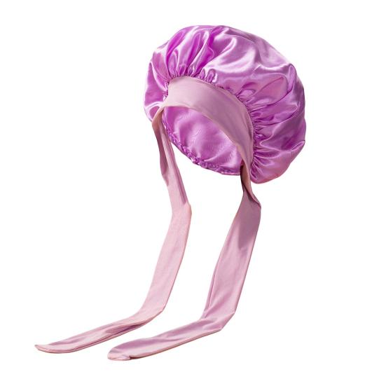 Sleeping Satin Bonnet with Elastic Tie Band Adjustable Large Silk Hair Bonnet Wrap Solid Color Women Braids Long Curly Hair Night Sleep Cap