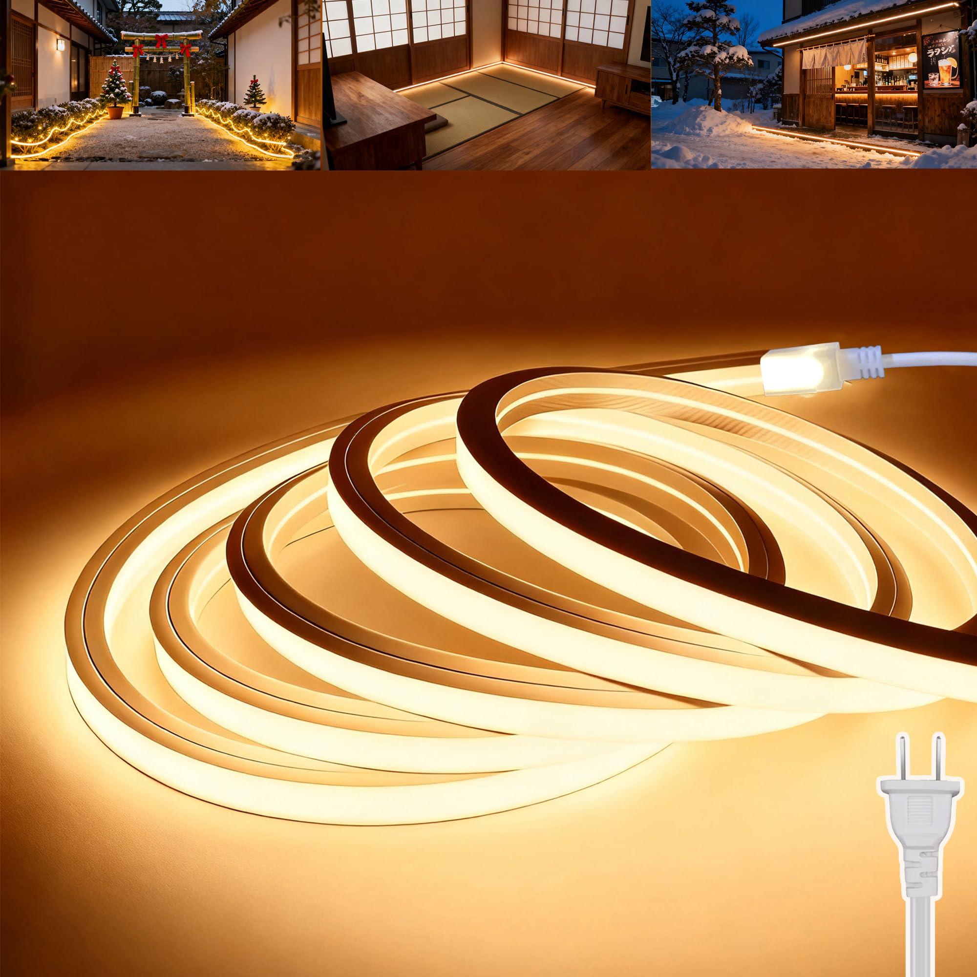 

4m Waterproof LED Strip Light, High Brightness, Neon Light, 100V, Linear Lighting, Silicone Tube, Bendable and Cuttable, Easy Installation,