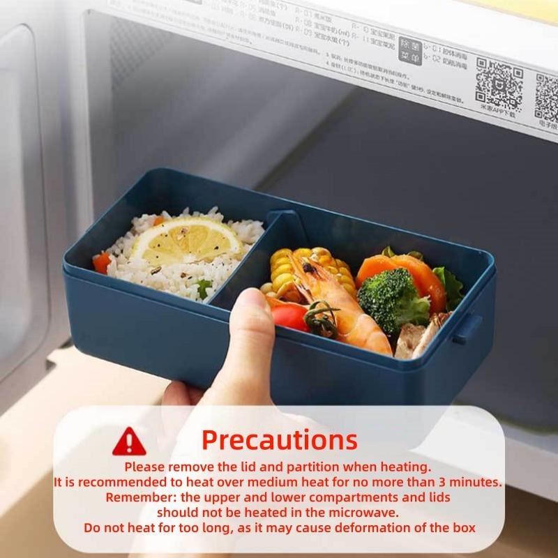 Double Layer Lunch Box with Storage Bag Leakproof Student Microwave Dinnerware Set with Fork Spoon Food Snack Storage Container