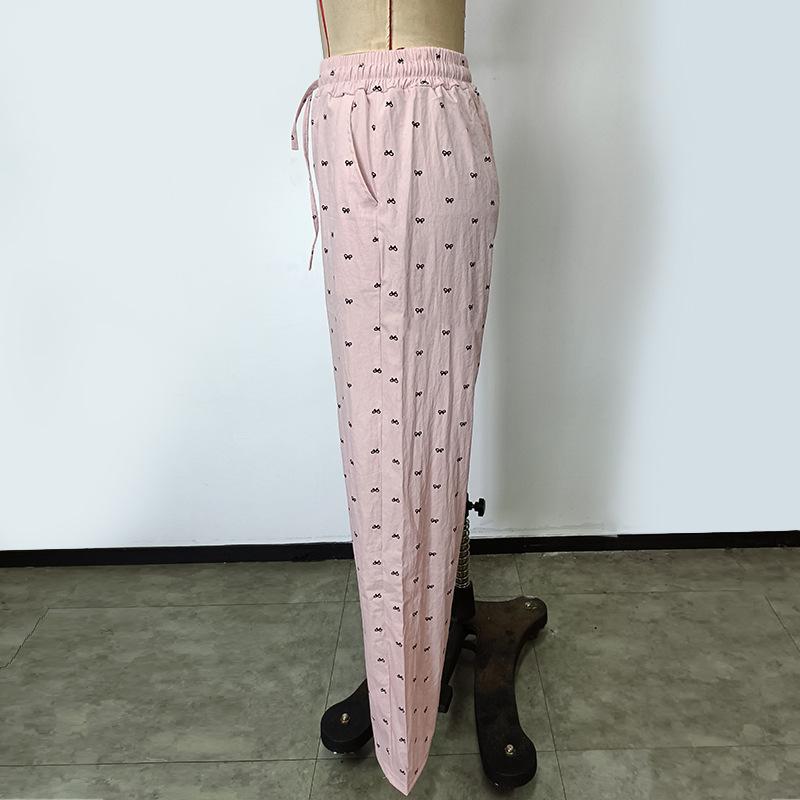 Women's Pants Elastic Waist Printed Tie Straight Draped Casual Pants Long Trousers