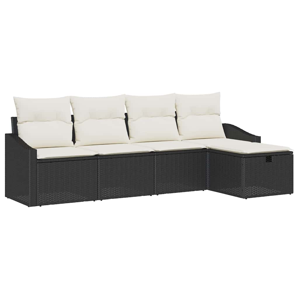 Sofa Set with Cushions and Storage Black Poly Rattan