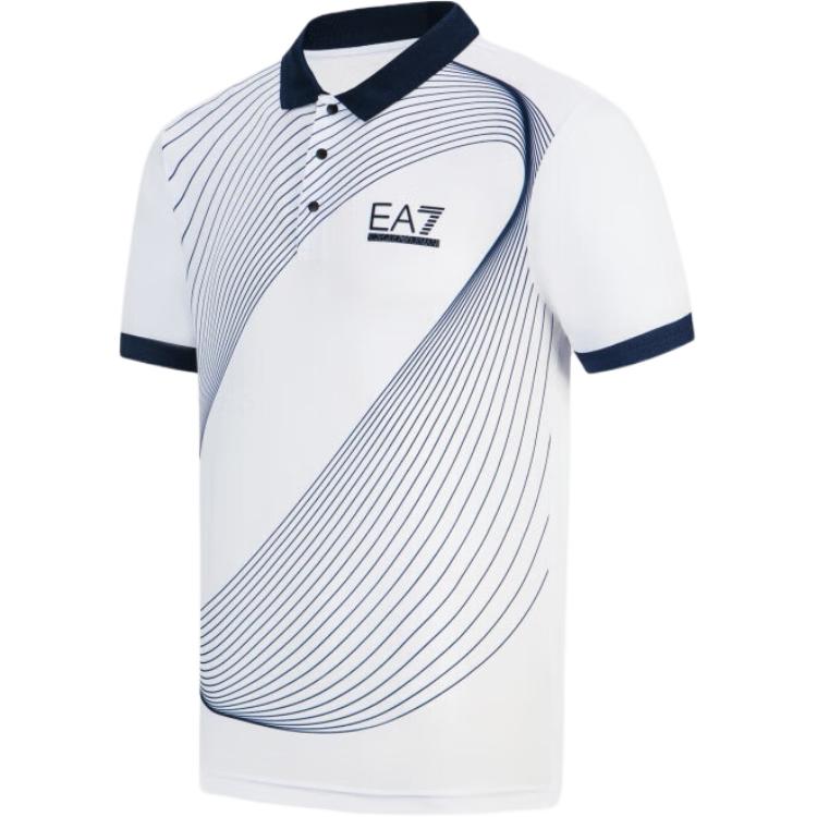 Emporio Armani EA7 SS24 Striped Logo Letter Print Short Sleeve Polo Shirt Men Tops White 3DPF09-PJPCZ-1100