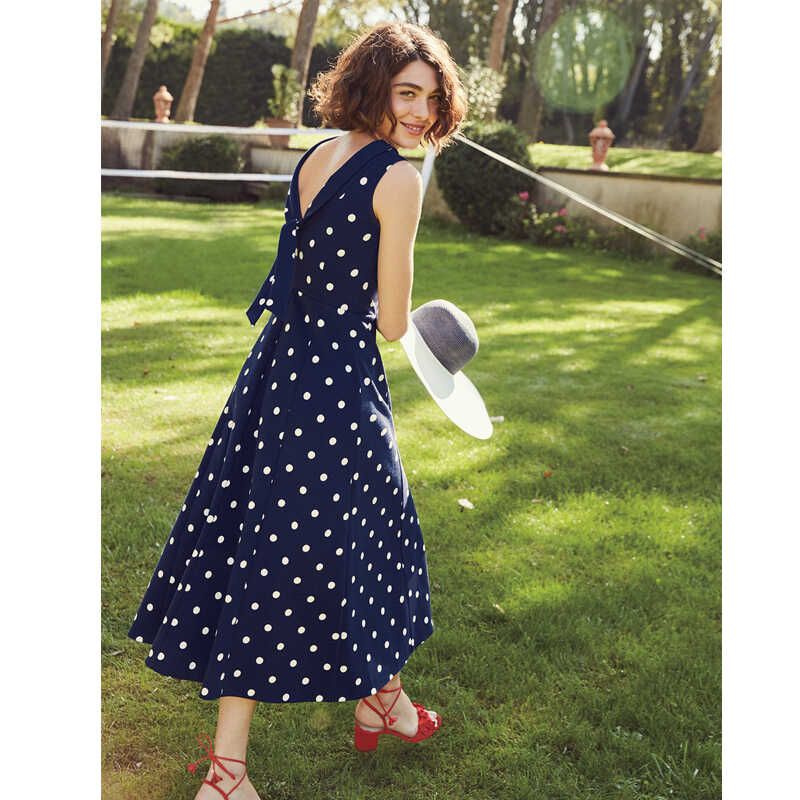 

Французский стиль Синий в горошек Винтажная юбка Нишевый дизайн Летнее без рукавов А-силуэт Приталенное по талии Шифоновое платье с открытой спиной Dark Blue Dot Sleeveless Dress L