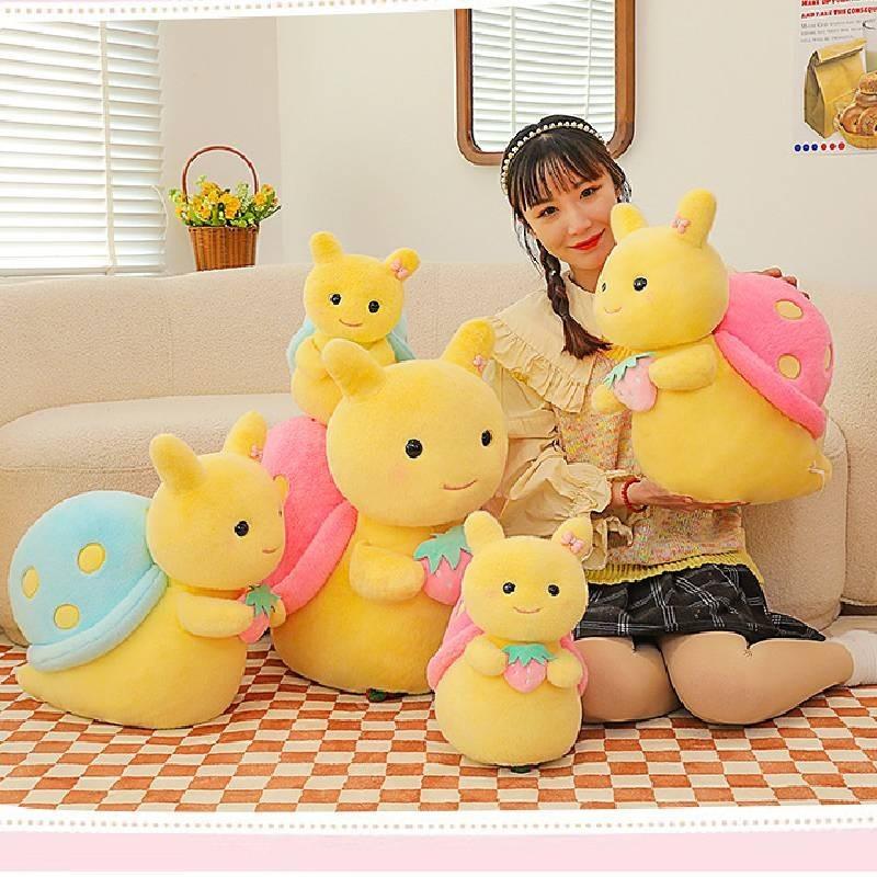 Cute Snail Strawberry Plush Toy Stuffed Animal Cartoon Bear Pp Cotton Long Plush Pink Blue Kids Pillow Birthday Gift 22cm