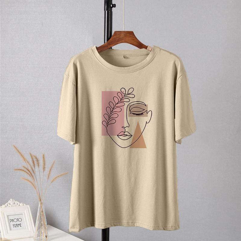 Shellsuning-Camiseta con estampado estético de gran tamaño para mujer, ropa de calle sencilla de manga corta a la moda, camisetas suaves, Tops artísticos básicos de algodón 100% para mujer