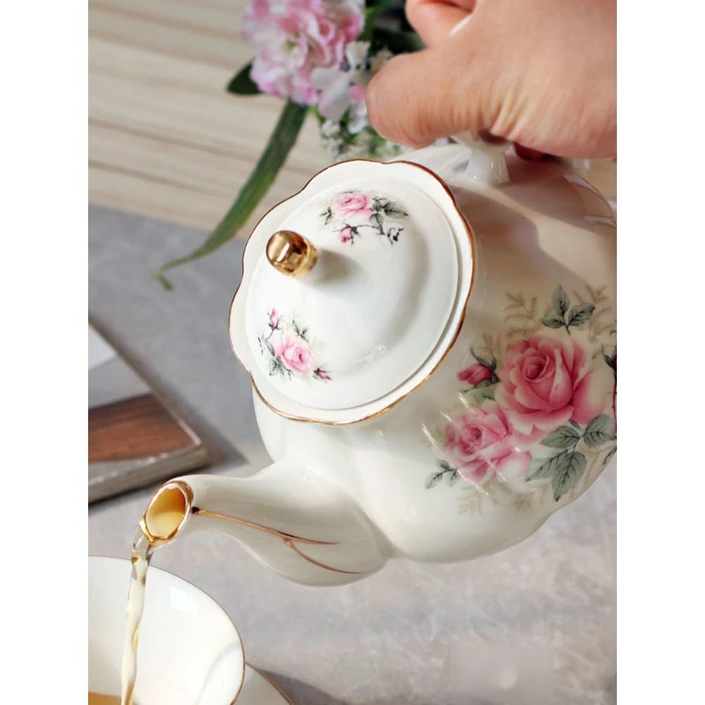 Noble Bone Kina tekanne 500 ML Pink Camellia Kaffekannesett Hjem Høykvalitets porselenskjele kanne Party Cafe Teaware Tea Pot Puer