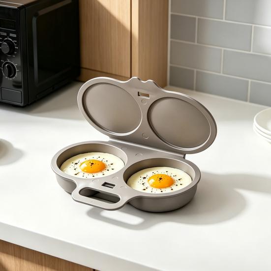 Essential Kitchen Gadget for Breakfast Dual Cavity Microwave Egg Poacher with Lid And Handle, Food Grade Plastic Simple Cooker Home Steamer,