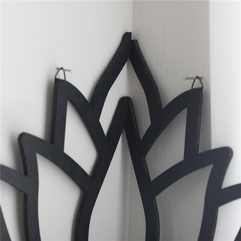 B97A-2X Lotus Corner Shelf Wooden Wall Mount Floating Shelf Decorative Flower Plant Display Shelf For Bedroom Book Room Decor