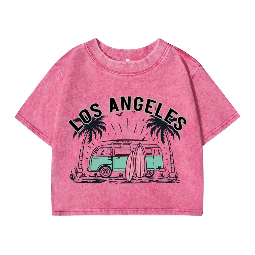 Women Cotton Washed T-Shirts Trend O-Neck Regular Fit Crop Tees A Vacation Car Trip Printing Street Female Clothes