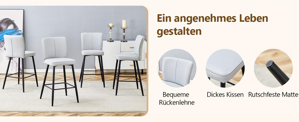 101cm High Light Grey PU Material Bar Chair Two-Piece Set: Ergonomic Backrest, Comfortable and Stylish.