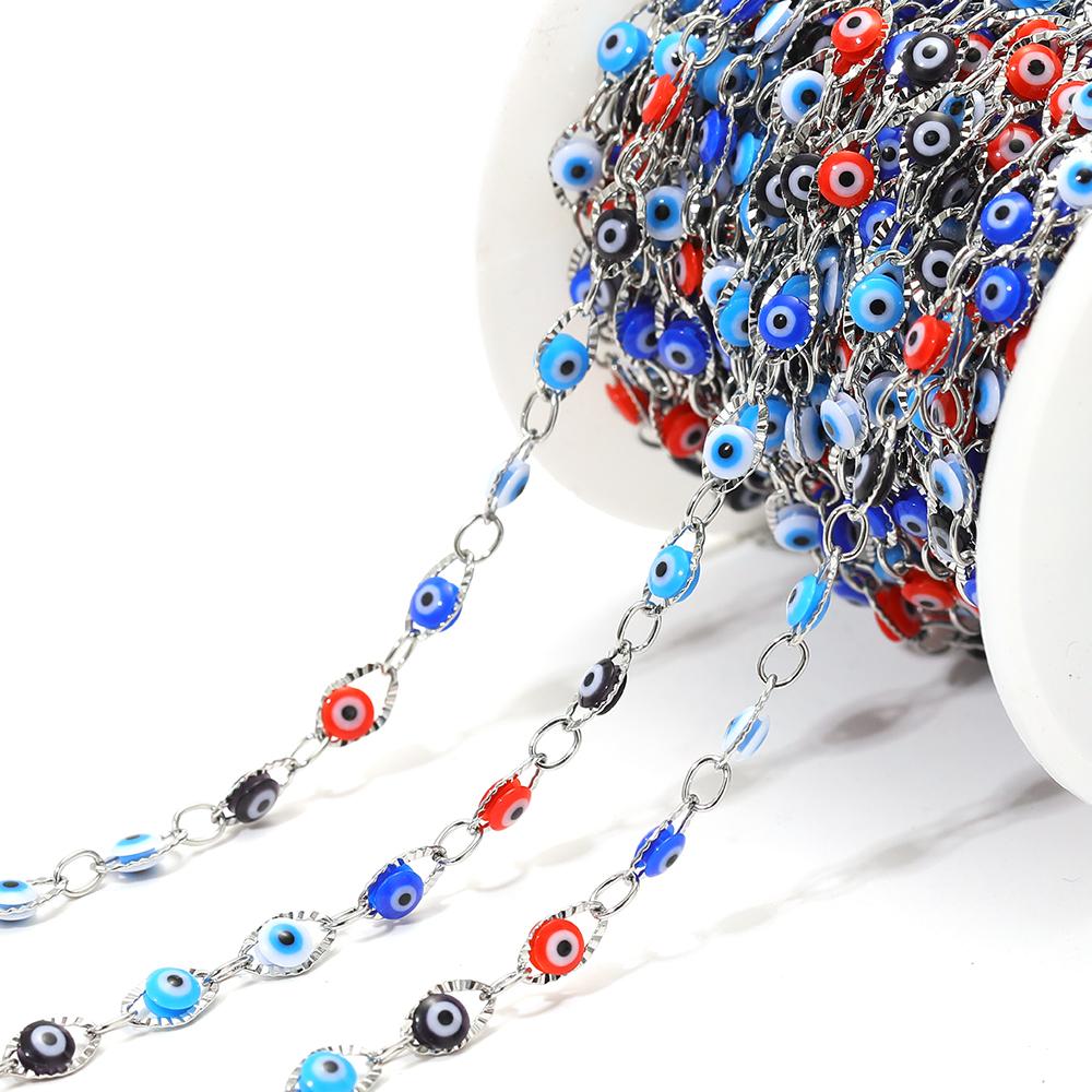 1 Meter Stainless Steel 4.5mm Plastic Turkey Eyes Beads Oval Chains for DIY Jewelry Findings Necklace Bracelet Earrings Making
