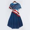 Women V Neck Short Sleeve Casual Dress with Star and Stripe Print Loose Fit Knee Length for Daily Wear Holiday Party
