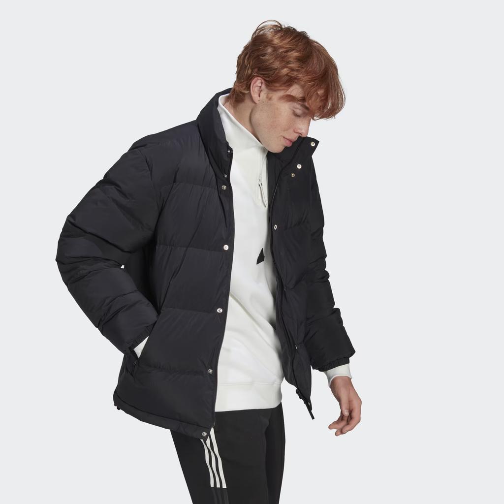 Adidas Solid Color Logo Patch Single-Breasted Straight Down Jacket Men Outerwear Black HG2065