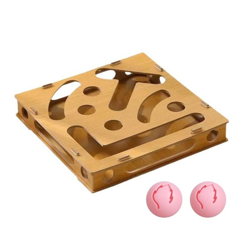 

Intelligent Cats Enrichment Toy With Multiple Hideouts Natural Wood Construction Mental Stimulation Activity