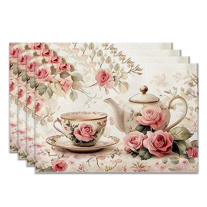4 Stück, Französisches Rosen-Teegeschirr, Vintage-Tischsets, die besten Tischsets, Waschbar, Geeignet für Feiertagspartys, Heimdekoration 4PCS beige