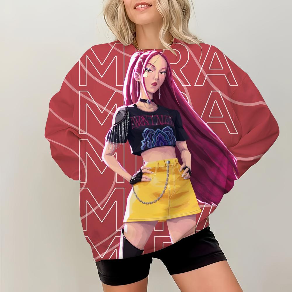 Simple Womens Pullovers KPop Demon Hunters Print Loose Sweatshirts Soft Female Clothing