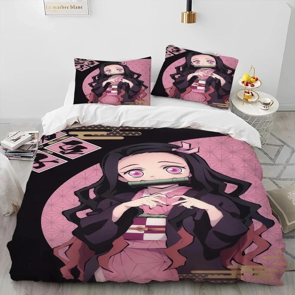 Demon Slayer Bedding Set Kamado Nezuko Duvet Cover Pillowcase King Queen Full Single Size Boys Teen Gift Anime Bed Linen